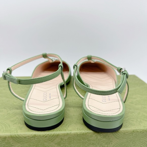 GUCCI Women Ballet Flat DOUBLE G INTERLOCKING LOGO Slingback Green Leather EU 36 - Picture 7 of 11
